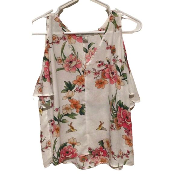 Forever 21 Womens Floral Open Shoulder Semi Sheer Pullover Top Size Medium - Picture 1 of 5